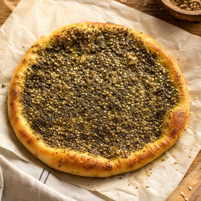 Fresh oregano manoosh on parchment paper